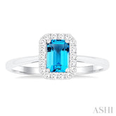 6x4 MM Octagonal Shape Blue Topaz and 1/6 Ctw Round Cut Diamond Halo Semi-Precious Ring in 14K White Gold